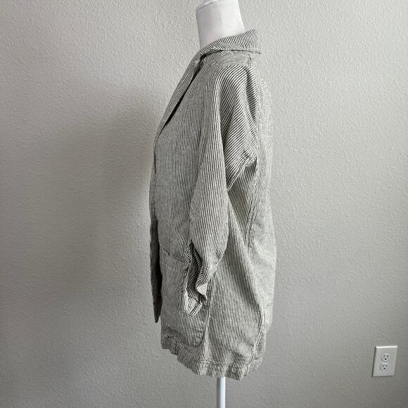 Max Studio Pinstripe Blazer Women's XS Linen Blend Oversized 3/4 Sleeve Ruched - Picture 4 of 8